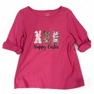 Women’s Christopher & Banks Pink Easter Rabbits Shirt Top XL
